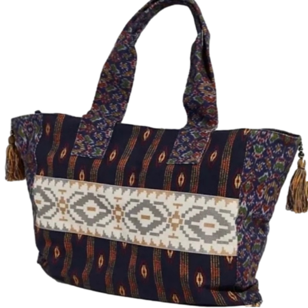 Free People Basel Tassel Patchwork Tote In Southwestern Pattern NWOT